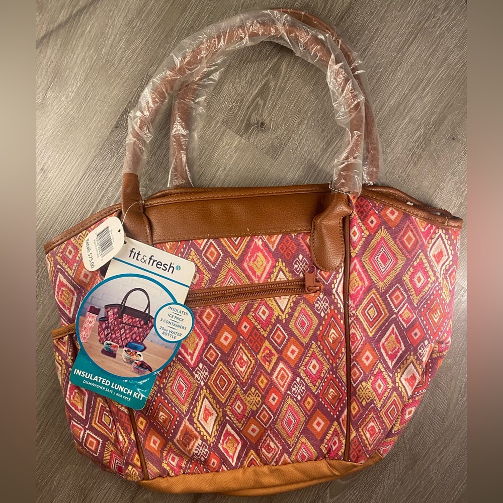Fit & Fresh Insulated Lunch Tote Bag with Accessories – Aztec Print